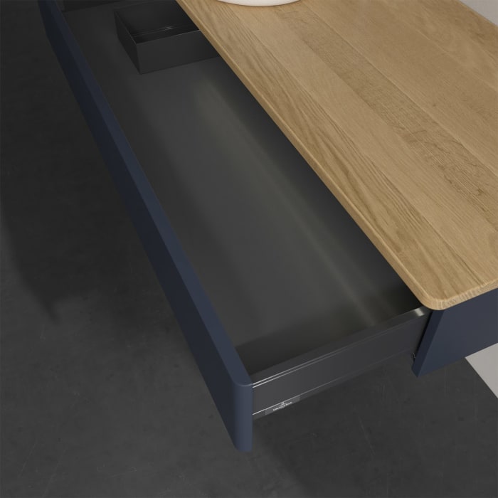 Villeroy & Boch Antao Waschbeckenunterschrank, 120 x 19 cm, 1 Auszug mit LED-Licht, Front ohne Struktur, mit Hahnloch, für Waschtisch links