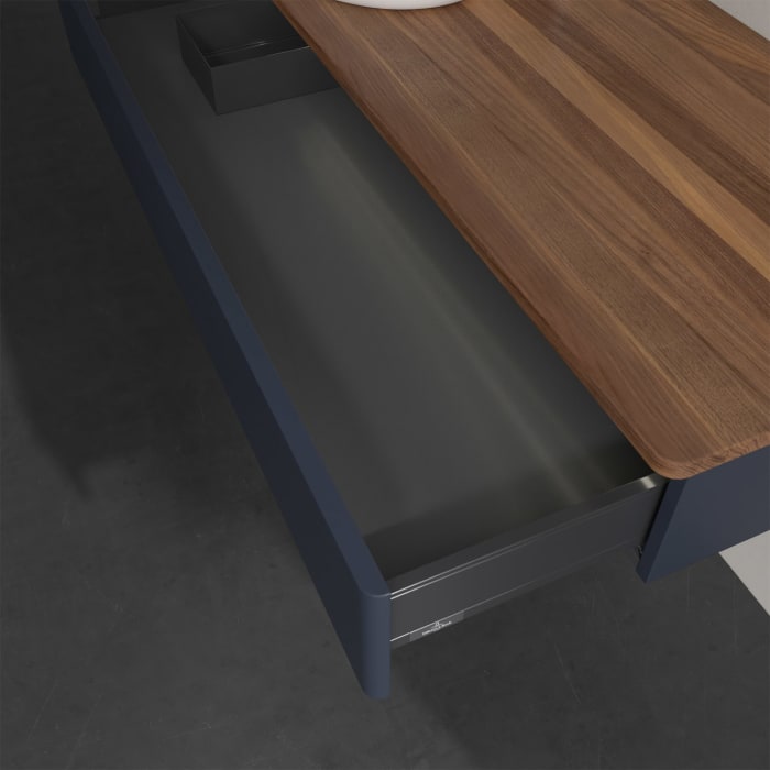 Villeroy & Boch Antao Waschbeckenunterschrank, 120 x 19 cm, 1 Auszug mit LED-Licht, Front ohne Struktur, mit Hahnloch, für Waschtisch links