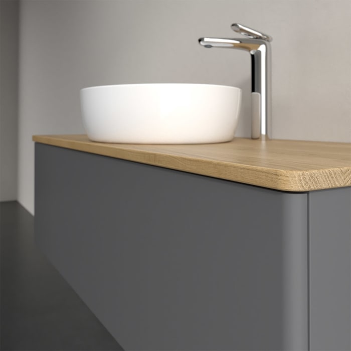 Villeroy & Boch Antao Waschbeckenunterschrank, 120 x 36 cm, 1 Auszug mit LED-Licht, Front ohne Struktur, mit Hahnloch, für Waschtisch mittig