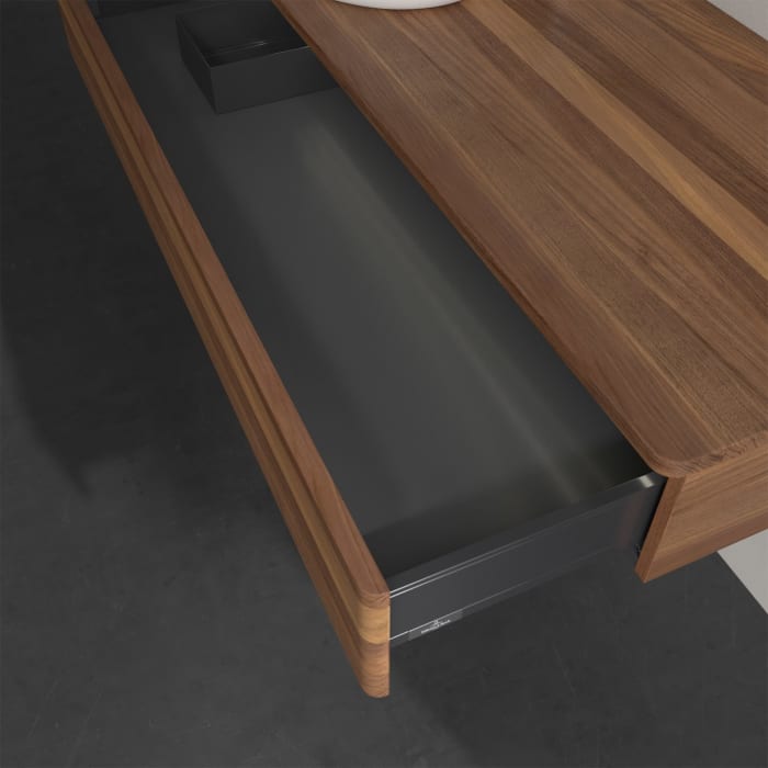 Villeroy & Boch Antao Waschbeckenunterschrank, 120 x 19 cm, 1 Auszug mit LED-Licht, Front ohne Struktur, mit Hahnloch, für Waschtisch links