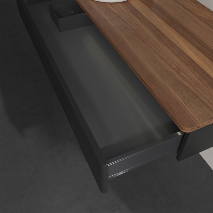 Villeroy & Boch Antao Waschbeckenunterschrank, 120 x 19 cm, 1 Auszug mit LED-Licht, Front ohne Struktur, mit Hahnloch, für Waschtisch links