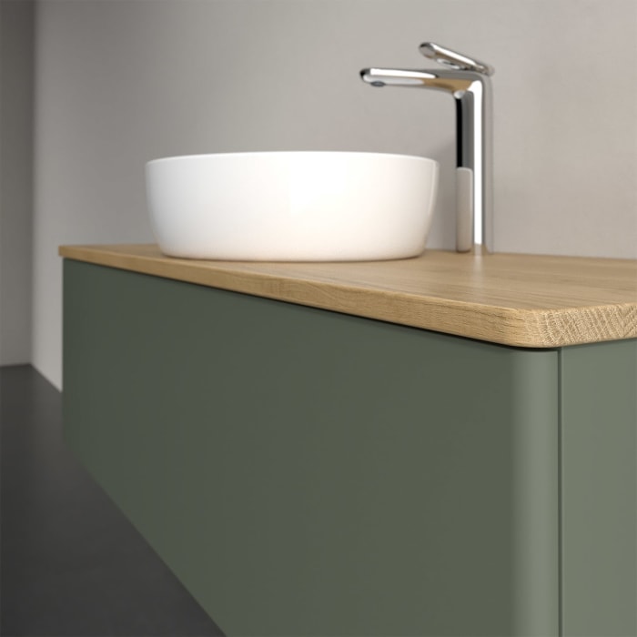 Villeroy & Boch Antao Waschbeckenunterschrank, 120 x 36 cm, 1 Auszug mit LED-Licht, Front ohne Struktur, mit Hahnloch, für Waschtisch mittig