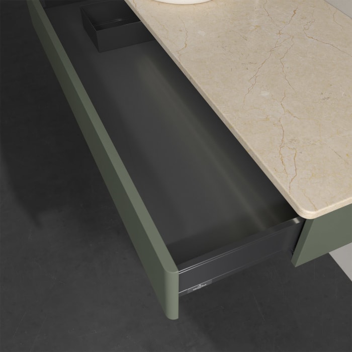 Villeroy & Boch Antao Waschbeckenunterschrank, 120 x 19 cm, 1 Auszug mit LED-Licht, Front ohne Struktur, mit Hahnloch, für Waschtisch links