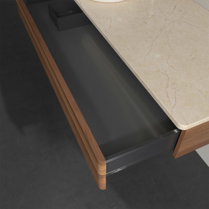 Villeroy & Boch Antao Waschbeckenunterschrank, 120 x 19 cm, 1 Auszug mit LED-Licht, Front ohne Struktur, mit Hahnloch, für Waschtisch links