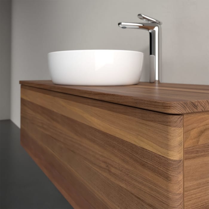 Villeroy & Boch Antao Waschbeckenunterschrank, 120 x 36 cm, 1 Auszug mit LED-Licht, Front ohne Struktur, mit Hahnloch, für Waschtisch mittig