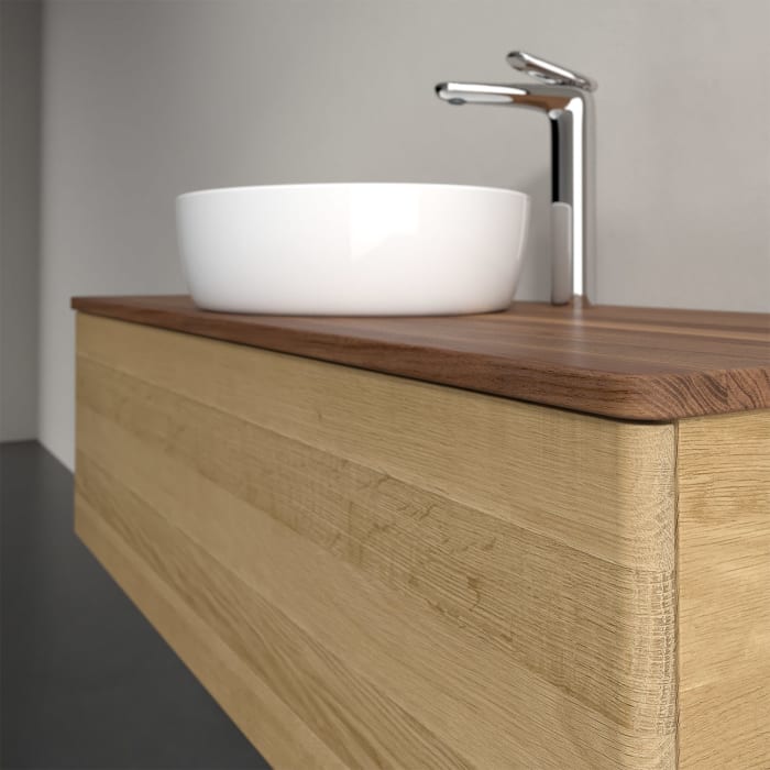 Villeroy & Boch Antao Waschbeckenunterschrank, 120 x 36 cm, 1 Auszug mit LED-Licht, Front ohne Struktur, mit Hahnloch, für Waschtisch mittig