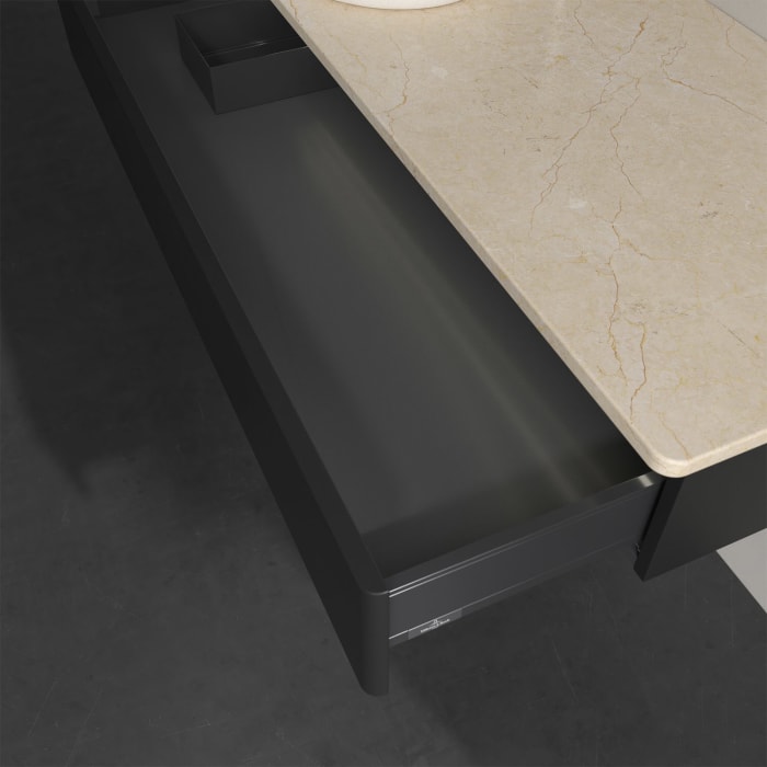 Villeroy & Boch Antao Waschbeckenunterschrank, 120 x 19 cm, 1 Auszug mit LED-Licht, Front ohne Struktur, mit Hahnloch, für Waschtisch links