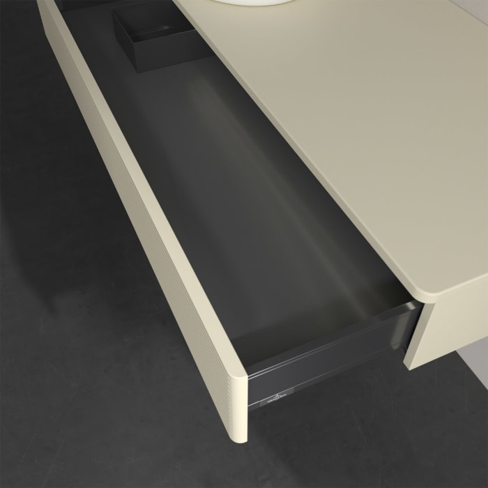 Villeroy & Boch Antao Waschbeckenunterschrank, 120 x 19 cm, 1 Auszug mit LED-Licht, Front mit Struktur, ohne Hahnloch, für Waschtisch links