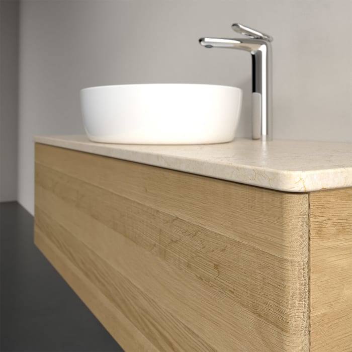 Villeroy & Boch Antao Waschbeckenunterschrank, 120 x 36 cm, 1 Auszug mit LED-Licht, Front ohne Struktur, mit Hahnloch, für Waschtisch mittig