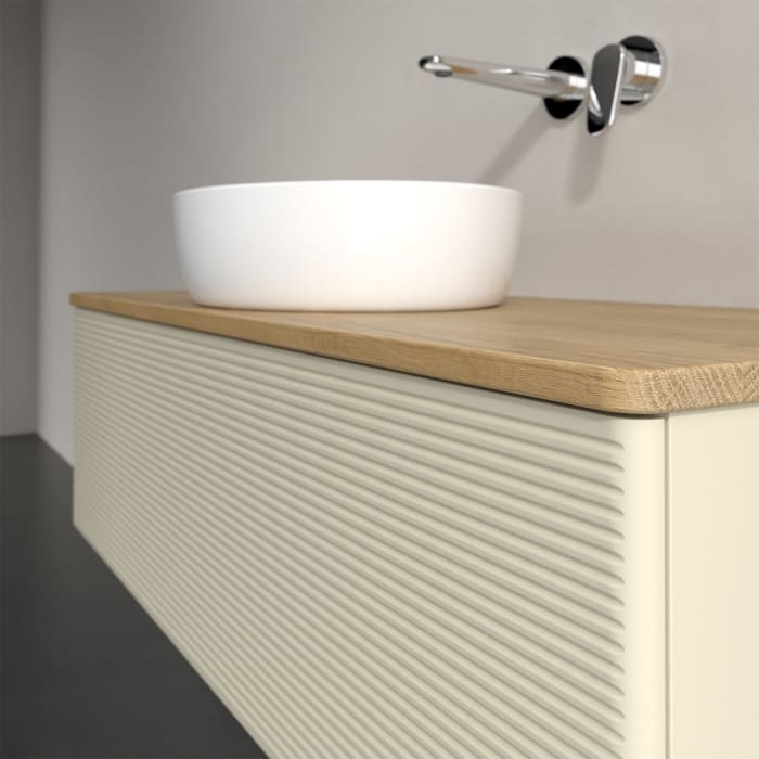 Villeroy & Boch Antao Waschbeckenunterschrank, 120 x 36 cm, 1 Auszug mit LED-Licht, Front mit Struktur, ohne Hahnloch, für Waschtisch mittig