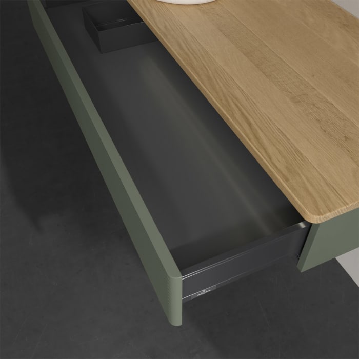 Villeroy & Boch Antao Waschbeckenunterschrank, 120 x 19 cm, 1 Auszug mit LED-Licht, Front mit Struktur, ohne Hahnloch, für Waschtisch links