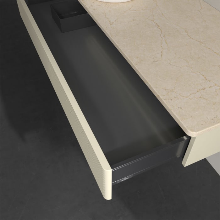 Villeroy & Boch Antao Waschbeckenunterschrank, 120 x 19 cm, 1 Auszug mit LED-Licht, Front mit Struktur, ohne Hahnloch, für Waschtisch links