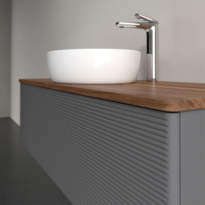 Villeroy & Boch Antao Waschbeckenunterschrank, 120 x 36 cm, 1 Auszug mit LED-Licht, Front mit Struktur, mit Hahnloch, für Waschtisch mittig