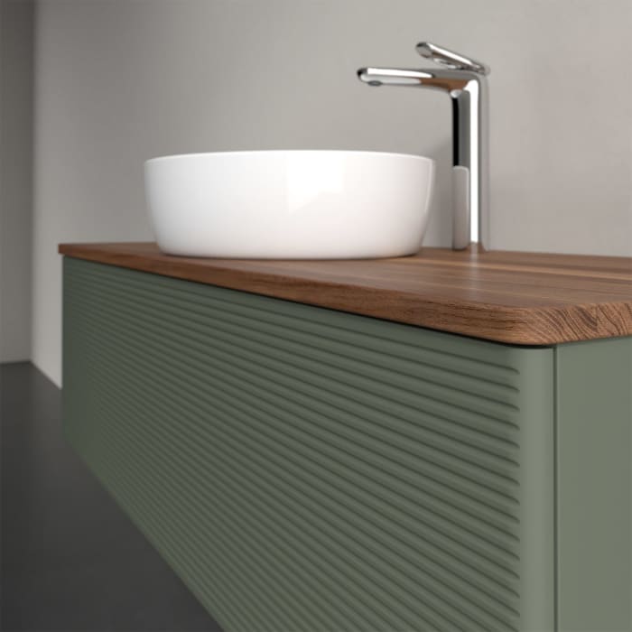 Villeroy & Boch Antao Waschbeckenunterschrank, 120 x 36 cm, 1 Auszug mit LED-Licht, Front mit Struktur, mit Hahnloch, für Waschtisch mittig