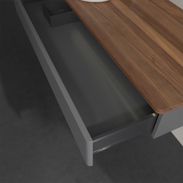 Villeroy & Boch Antao Waschbeckenunterschrank, 120 x 19 cm, 1 Auszug mit LED-Licht, Front mit Struktur, mit Hahnloch, für Waschtisch links