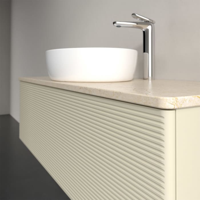 Villeroy & Boch Antao Waschbeckenunterschrank, 120 x 36 cm, 1 Auszug mit LED-Licht, Front mit Struktur, mit Hahnloch, für Waschtisch mittig