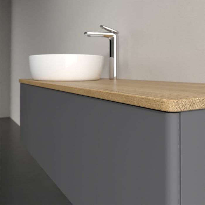 Villeroy & Boch Antao Waschbeckenunterschrank, 120 x 36 cm, 1 Auszug mit LED-Licht, Front ohne Struktur, mit Hahnloch, für Waschtisch links