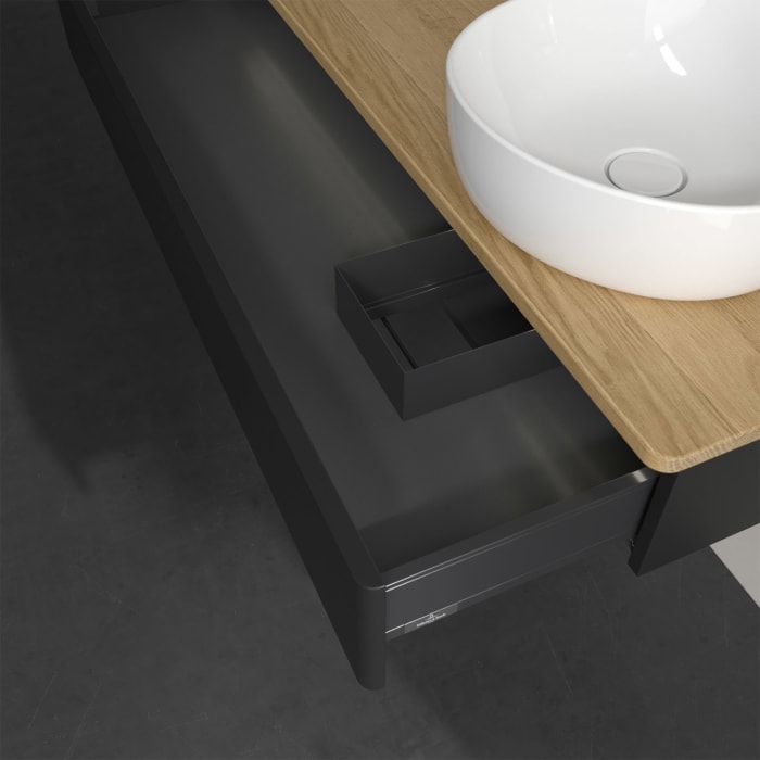 Villeroy & Boch Antao Waschbeckenunterschrank, 120 x 19 cm, 1 Auszug mit LED-Licht, Front ohne Struktur, ohne Hahnloch, für Waschtisch rechts