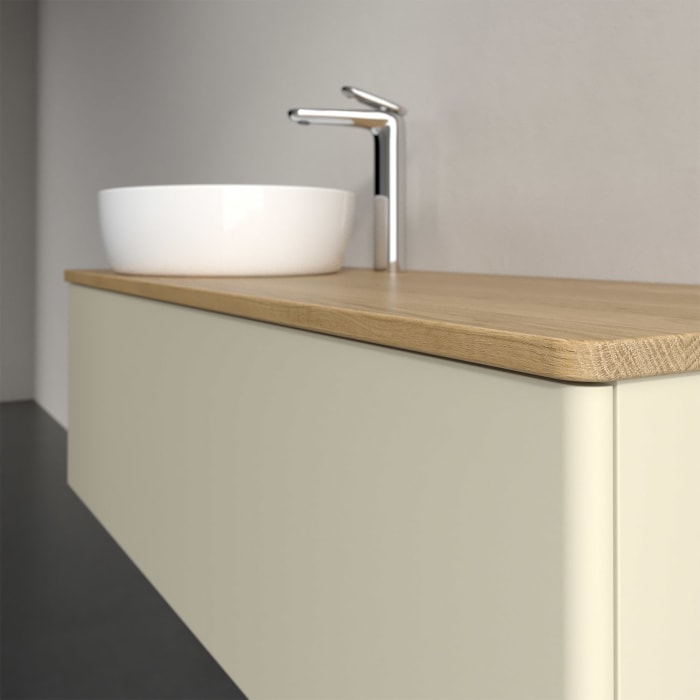 Villeroy & Boch Antao Waschbeckenunterschrank, 120 x 36 cm, 1 Auszug mit LED-Licht, Front ohne Struktur, mit Hahnloch, für Waschtisch links