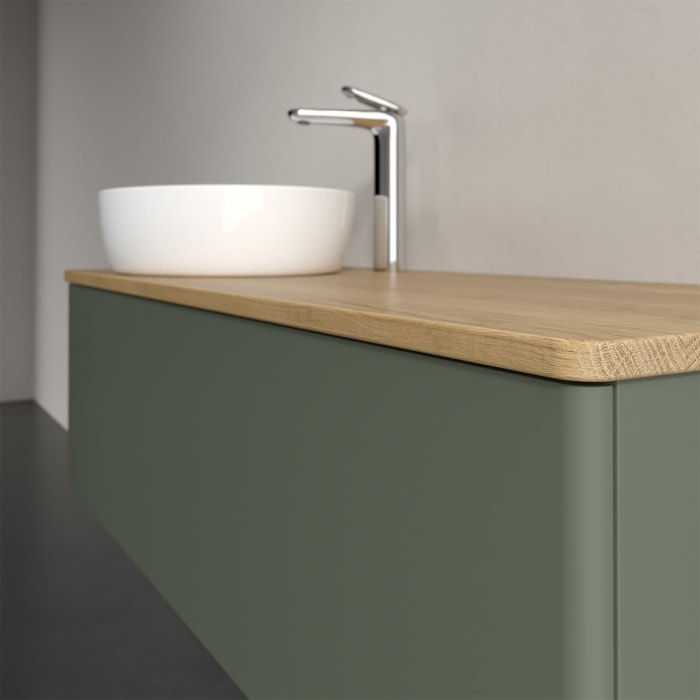 Villeroy & Boch Antao Waschbeckenunterschrank, 120 x 36 cm, 1 Auszug mit LED-Licht, Front ohne Struktur, mit Hahnloch, für Waschtisch links