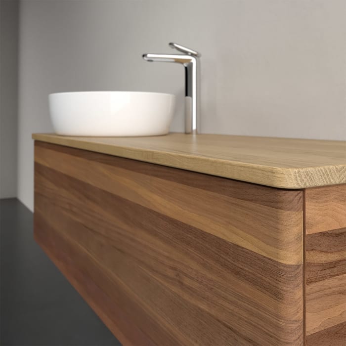 Villeroy & Boch Antao Waschbeckenunterschrank, 120 x 36 cm, 1 Auszug mit LED-Licht, Front ohne Struktur, mit Hahnloch, für Waschtisch links