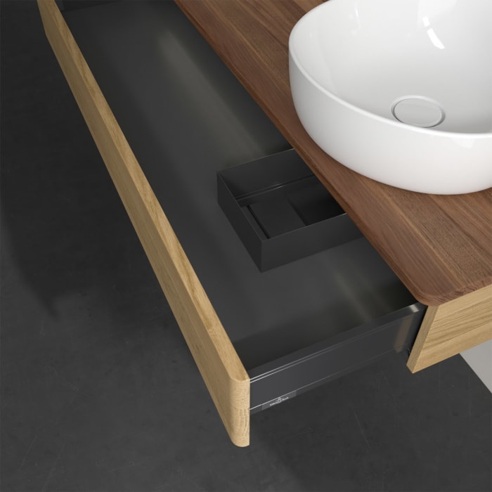 Villeroy & Boch Antao Waschbeckenunterschrank, 120 x 19 cm, 1 Auszug mit LED-Licht, Front ohne Struktur, ohne Hahnloch, für Waschtisch rechts