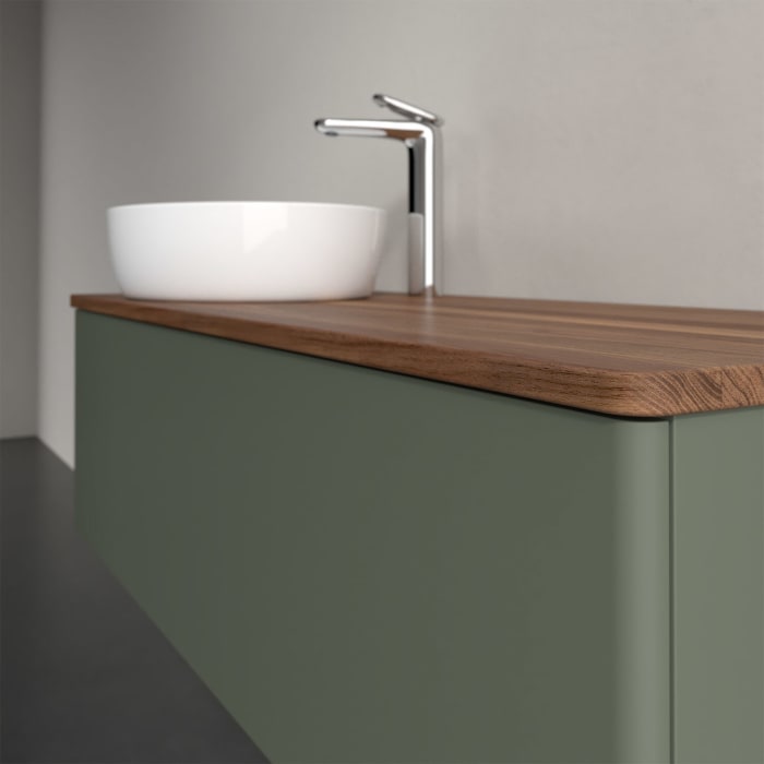 Villeroy & Boch Antao Waschbeckenunterschrank, 120 x 36 cm, 1 Auszug mit LED-Licht, Front ohne Struktur, mit Hahnloch, für Waschtisch links