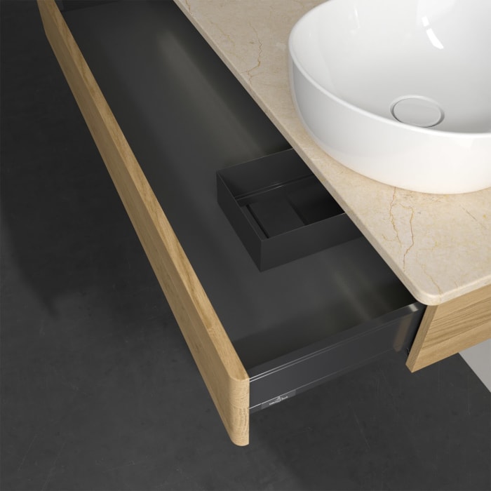 Villeroy & Boch Antao Waschbeckenunterschrank, 120 x 19 cm, 1 Auszug mit LED-Licht, Front ohne Struktur, ohne Hahnloch, für Waschtisch rechts