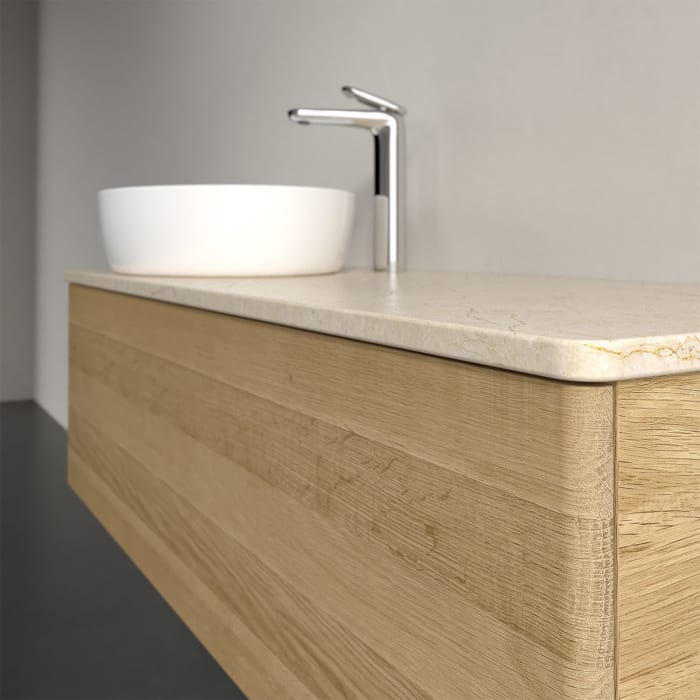 Villeroy & Boch Antao Waschbeckenunterschrank, 120 x 36 cm, 1 Auszug mit LED-Licht, Front ohne Struktur, mit Hahnloch, für Waschtisch links