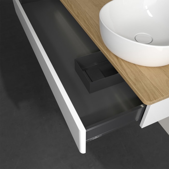 Villeroy & Boch Antao Waschbeckenunterschrank, 120 x 19 cm, 1 Auszug mit LED-Licht, Front ohne Struktur, mit Hahnloch, für Waschtisch rechts