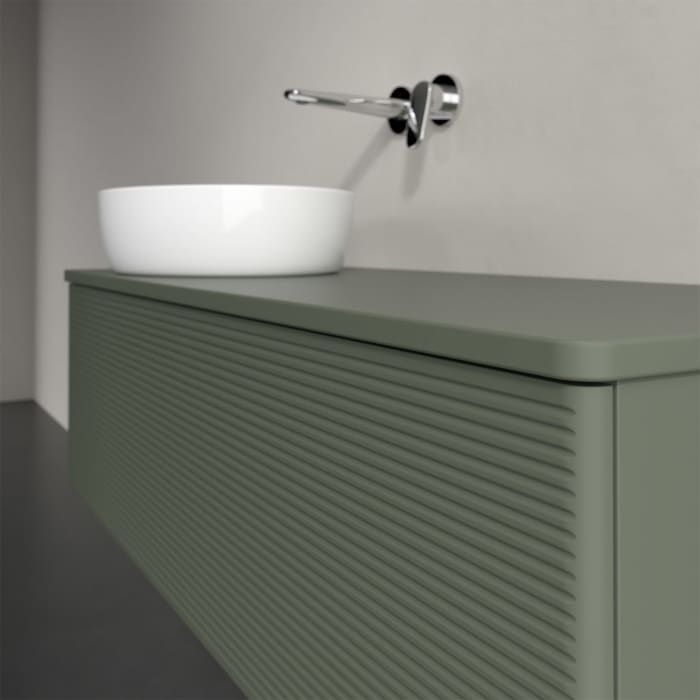 Villeroy & Boch Antao Waschbeckenunterschrank, 120 x 36 cm, 1 Auszug mit LED-Licht, Front mit Struktur, ohne Hahnloch, für Waschtisch links