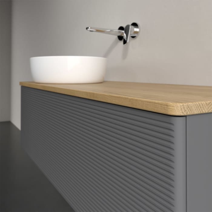 Villeroy & Boch Antao Waschbeckenunterschrank, 120 x 36 cm, 1 Auszug mit LED-Licht, Front mit Struktur, ohne Hahnloch, für Waschtisch links