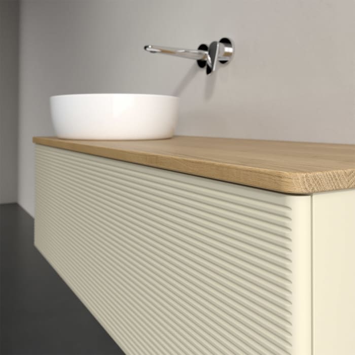 Villeroy & Boch Antao Waschbeckenunterschrank, 120 x 36 cm, 1 Auszug mit LED-Licht, Front mit Struktur, ohne Hahnloch, für Waschtisch links