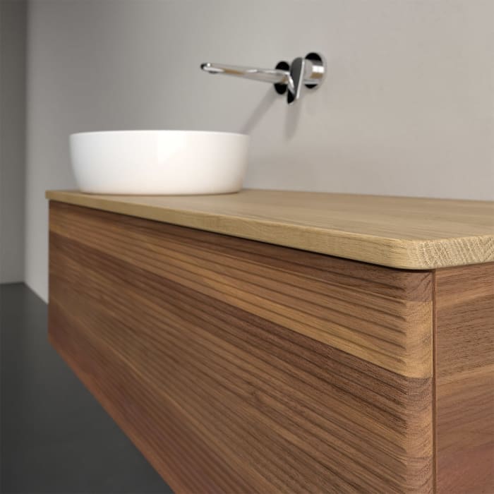 Villeroy & Boch Antao Waschbeckenunterschrank, 120 x 36 cm, 1 Auszug mit LED-Licht, Front mit Struktur, ohne Hahnloch, für Waschtisch links