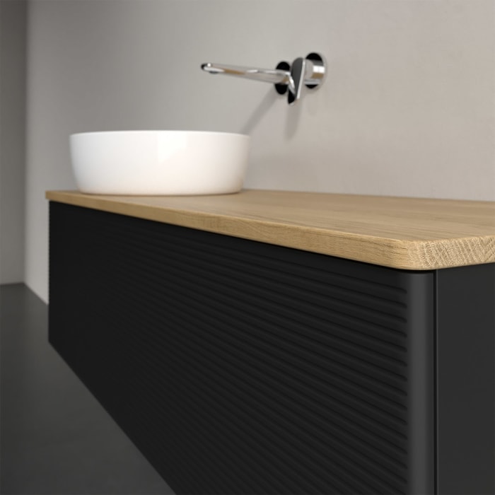 Villeroy & Boch Antao Waschbeckenunterschrank, 120 x 36 cm, 1 Auszug mit LED-Licht, Front mit Struktur, ohne Hahnloch, für Waschtisch links