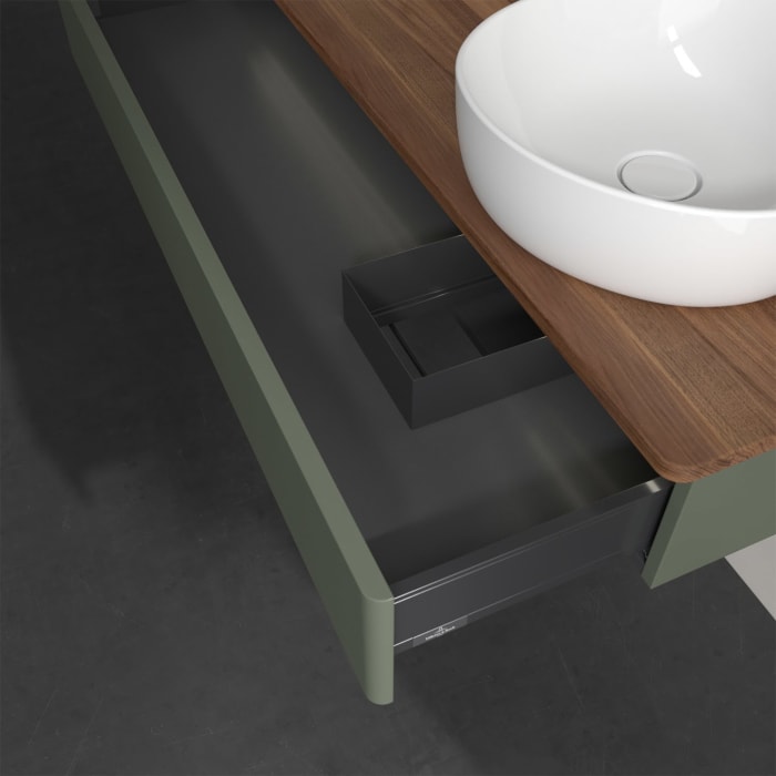 Villeroy & Boch Antao Waschbeckenunterschrank, 120 x 19 cm, 1 Auszug mit LED-Licht, Front ohne Struktur, mit Hahnloch, für Waschtisch rechts