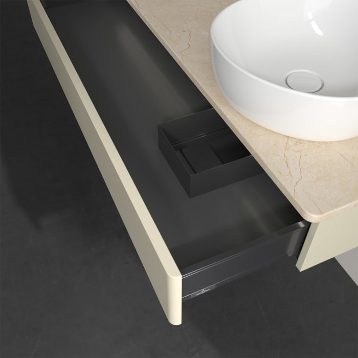 Villeroy & Boch Antao Waschbeckenunterschrank, 120 x 19 cm, 1 Auszug mit LED-Licht, Front ohne Struktur, mit Hahnloch, für Waschtisch rechts