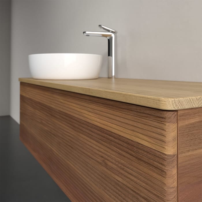 Villeroy & Boch Antao Waschbeckenunterschrank, 120 x 36 cm, 1 Auszug mit LED-Licht, Front mit Struktur, mit Hahnloch, für Waschtisch links