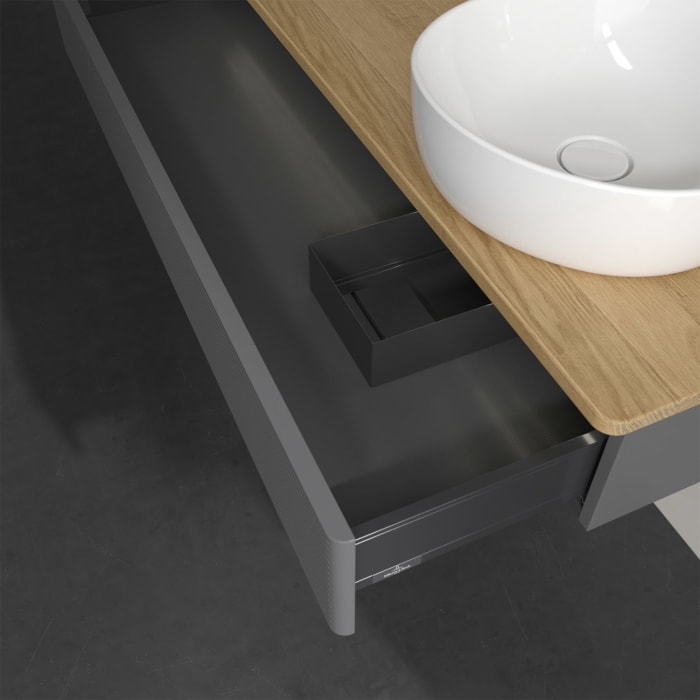 Villeroy & Boch Antao Waschbeckenunterschrank, 120 x 19 cm, 1 Auszug mit LED-Licht, Front mit Struktur, ohne Hahnloch, für Waschtisch rechts