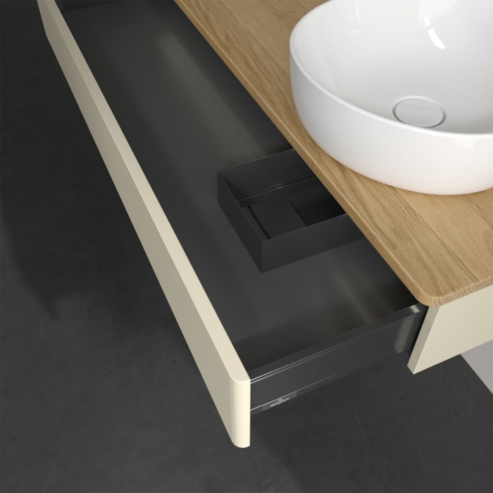 Villeroy & Boch Antao Waschbeckenunterschrank, 120 x 19 cm, 1 Auszug mit LED-Licht, Front mit Struktur, ohne Hahnloch, für Waschtisch rechts