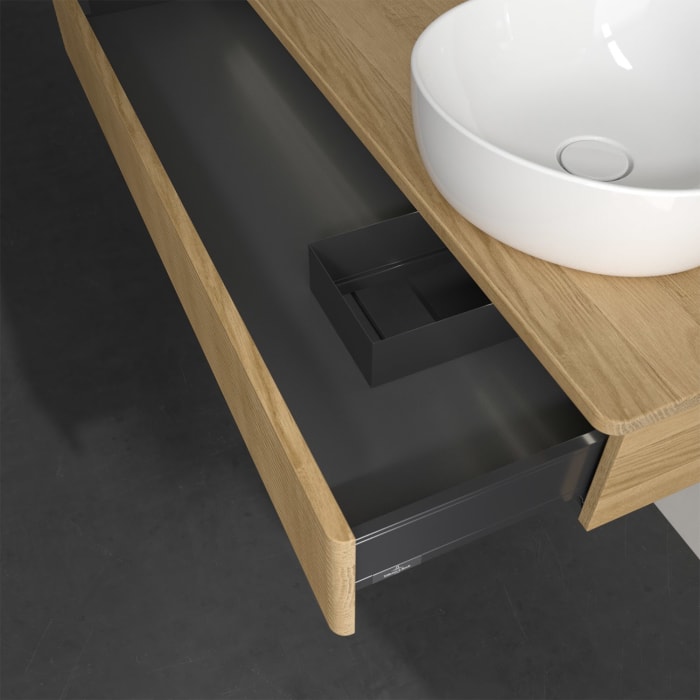 Villeroy & Boch Antao Waschbeckenunterschrank, 120 x 19 cm, 1 Auszug mit LED-Licht, Front mit Struktur, ohne Hahnloch, für Waschtisch rechts