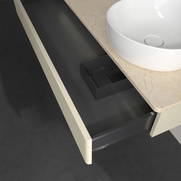 Villeroy & Boch Antao Waschbeckenunterschrank, 120 x 19 cm, 1 Auszug mit LED-Licht, Front mit Struktur, ohne Hahnloch, für Waschtisch rechts