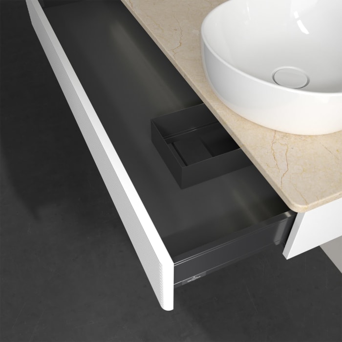 Villeroy & Boch Antao Waschbeckenunterschrank, 120 x 19 cm, 1 Auszug mit LED-Licht, Front mit Struktur, ohne Hahnloch, für Waschtisch rechts