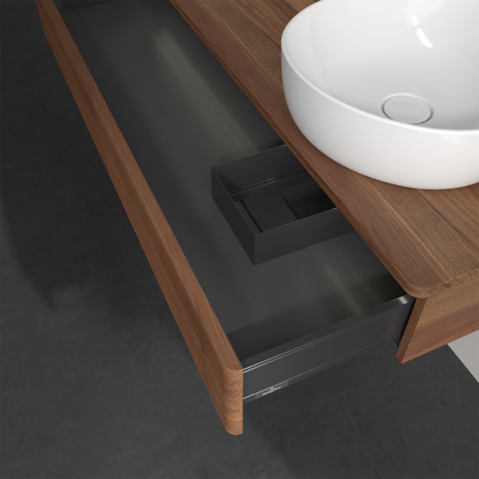 Villeroy & Boch Antao Waschbeckenunterschrank, 120 x 19 cm, 1 Auszug mit LED-Licht, Front mit Struktur, mit Hahnloch, für Waschtisch rechts