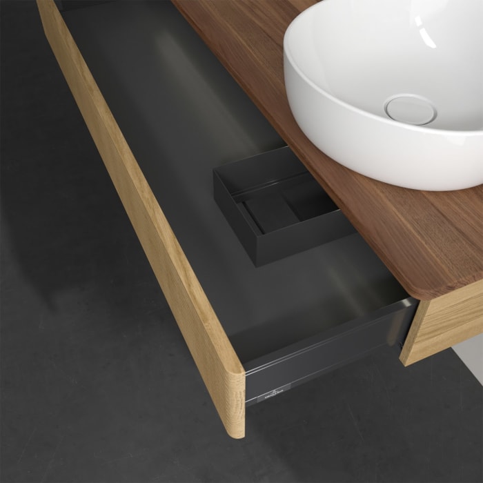 Villeroy & Boch Antao Waschbeckenunterschrank, 120 x 19 cm, 1 Auszug mit LED-Licht, Front mit Struktur, mit Hahnloch, für Waschtisch rechts