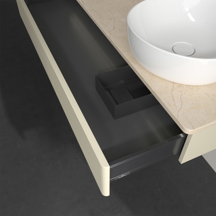 Villeroy & Boch Antao Waschbeckenunterschrank, 120 x 19 cm, 1 Auszug mit LED-Licht, Front mit Struktur, mit Hahnloch, für Waschtisch rechts