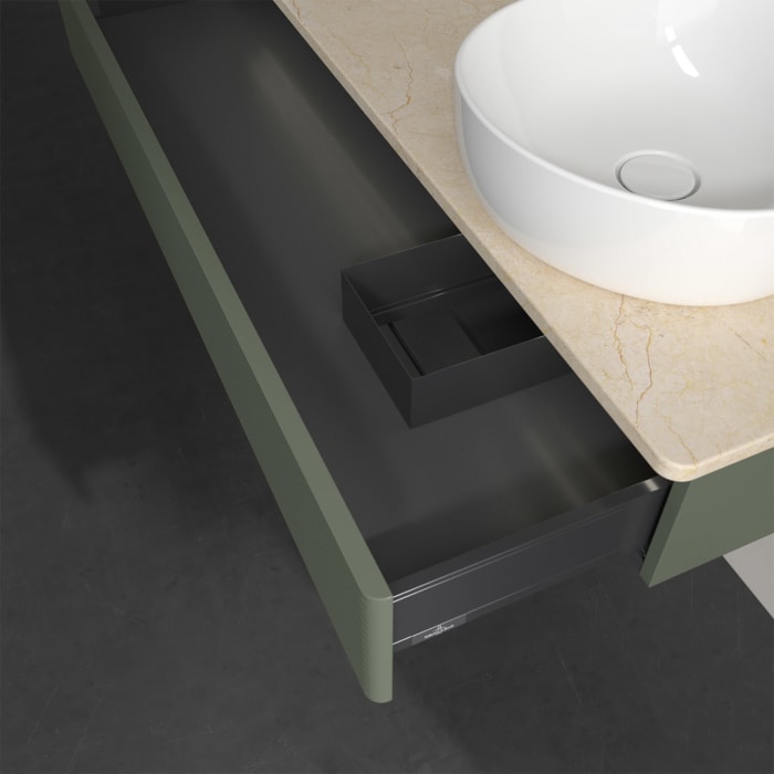 Villeroy & Boch Antao Waschbeckenunterschrank, 120 x 19 cm, 1 Auszug mit LED-Licht, Front mit Struktur, mit Hahnloch, für Waschtisch rechts