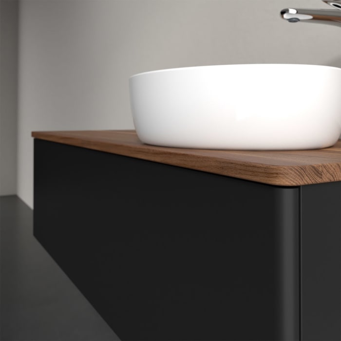 Villeroy & Boch Antao Waschbeckenunterschrank, 120 x 36 cm, 1 Auszug mit LED-Licht, Front ohne Struktur, mit Hahnloch, für Waschtisch rechts