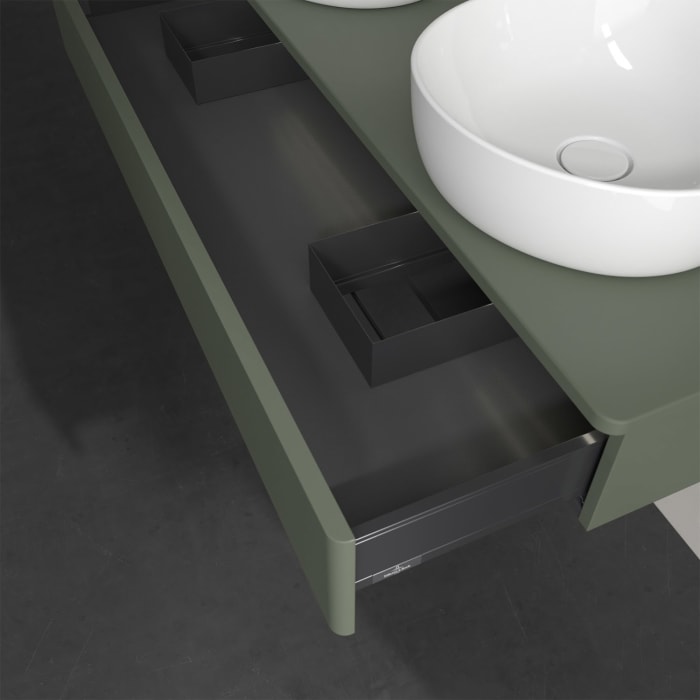 Villeroy & Boch Antao Waschbeckenunterschrank, 120 x 19 cm, 1 Auszug mit LED-Licht, Front ohne Struktur, ohne Hahnloch, für Waschtisch links und recht