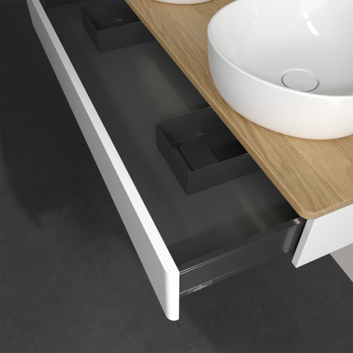 Villeroy & Boch Antao Waschbeckenunterschrank, 120 x 19 cm, 1 Auszug mit LED-Licht, Front ohne Struktur, ohne Hahnloch, für Waschtisch links und recht